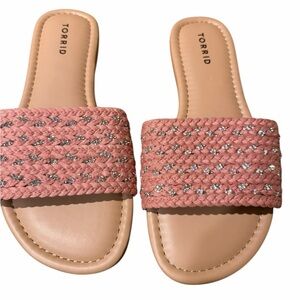 torrid Coral Pink Braided Slide Sandals with Metallic Thread